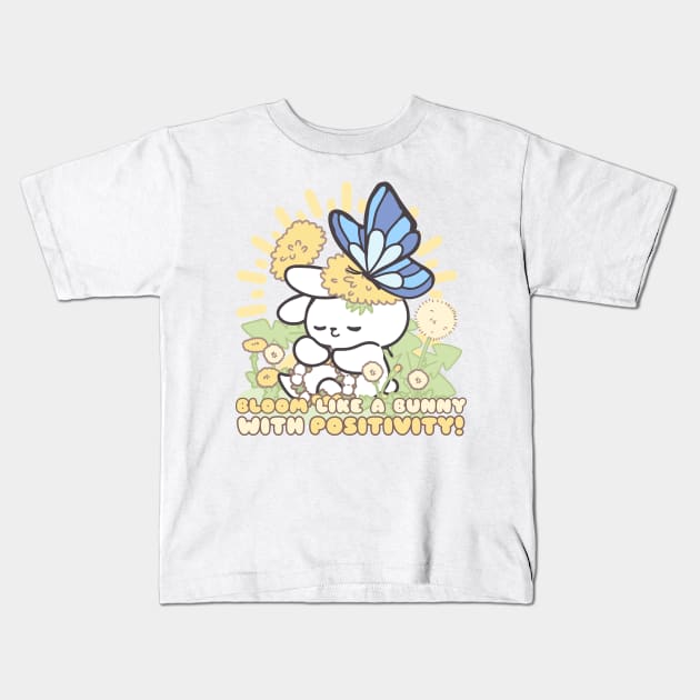 Cute Bunny Blossoming Positivity: Loppi Tokki Flourishes Among Vibrant Flowers Kids T-Shirt by LoppiTokki